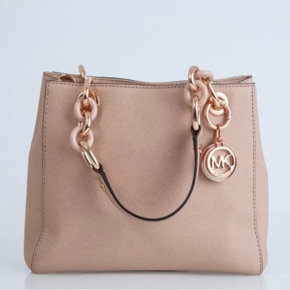 Michael Kors Cynthia Satchel Bag with Rose Gold Hardware Blush - Picture 1 of 14